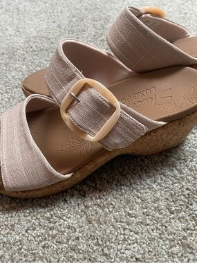 Skechers Blush Fabric Cork Wedge Sandals with Square Buckle